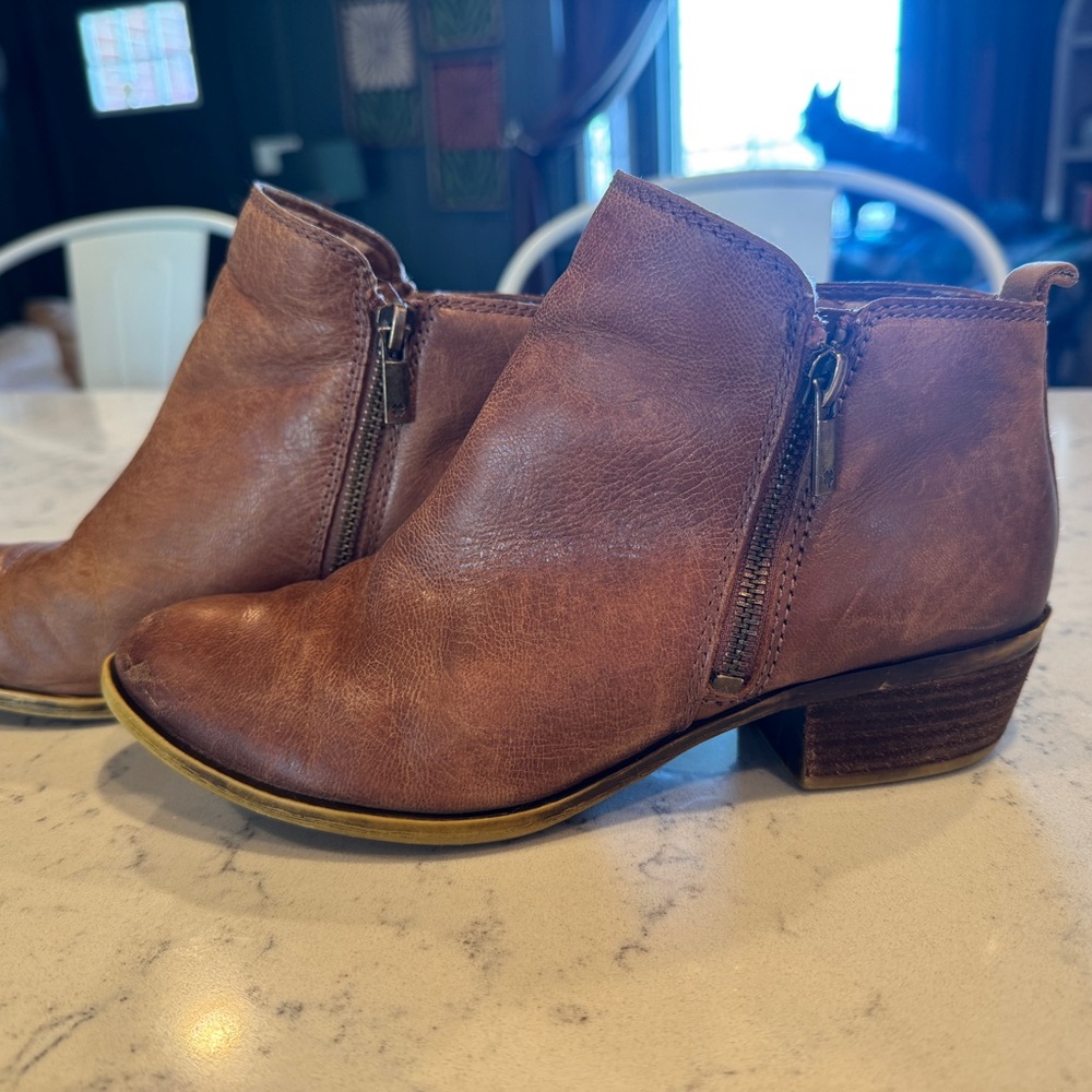 Lucky Brand Women's Brown Leather Ankle Bootie with Branded Side Zipper